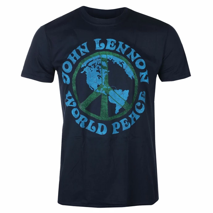 Men's T-shirt John Lennon - World Peace NAVY - ROCK OFF 3 Men's T-shirt John Lennon - World Peace NAVY - ROCK OFF