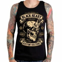 Top Men's BLACK HEART - DEVIL SKULL - BLACK