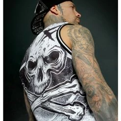 Men's Top (jersey) HYRAW - WHITE BLAZON -Halloween Mens Wear Store hyraw debardeur basket blanc homme white blazon 4