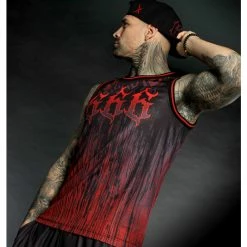 Men's Top (jersey) HYRAW - LUCIFER - RED -Halloween Mens Wear Store hyraw debardeur basket noir homme lucifer red 5