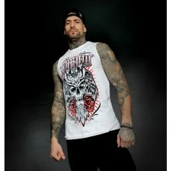 Men's Top HYRAW - DEAD OWL - WHITE -Halloween Mens Wear Store hyraw debardeur blanc homme dead owl white 4