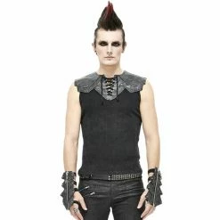 Men's Tank Top DEVIL FASHION - Vertigo Punk Vest With Leather Patches - Black