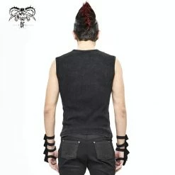 Men's Tank Top DEVIL FASHION - Vertigo Punk Vest With Leather Patches - Black -Halloween Mens Wear Store saa5f
