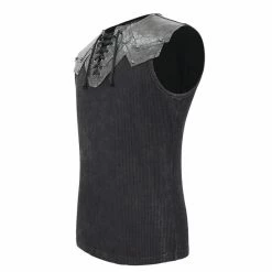 Men's Tank Top DEVIL FASHION - Vertigo Punk Vest With Leather Patches - Black -Halloween Mens Wear Store saa8f