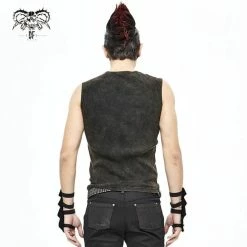 Men's Tank Top DEVIL FASHION - Vertigo Punk Vest With Leather Patches - Brown -Halloween Mens Wear Store tt16702 10qdi