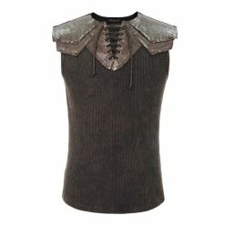 Men's Tank Top DEVIL FASHION - Vertigo Punk Vest With Leather Patches - Brown -Halloween Mens Wear Store tt16702 11qdi
