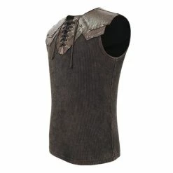 Men's Tank Top DEVIL FASHION - Vertigo Punk Vest With Leather Patches - Brown -Halloween Mens Wear Store tt16702 12qdi
